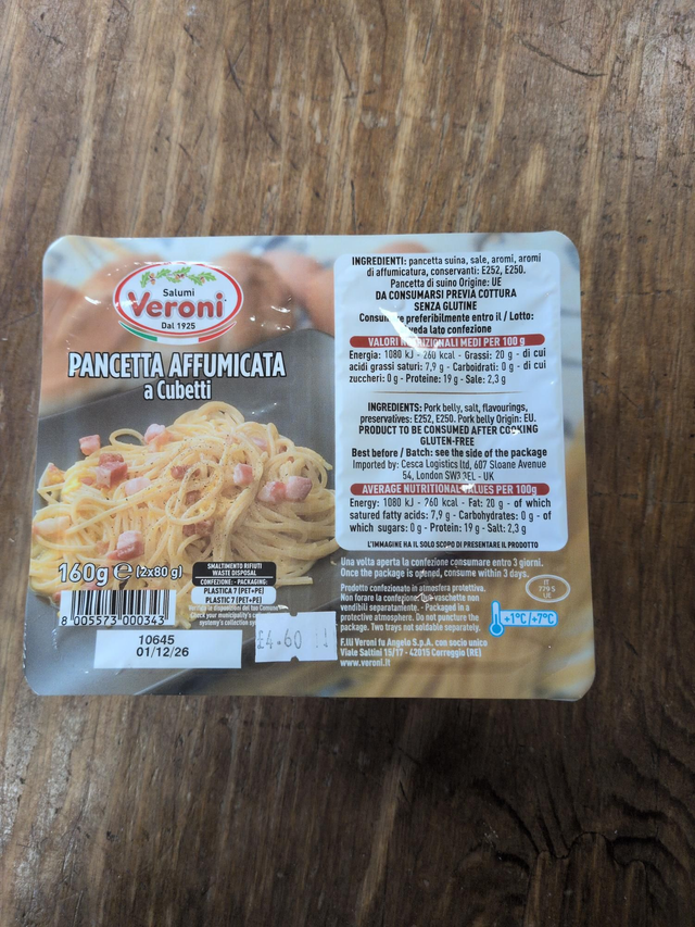 Pancetta cubed 160g