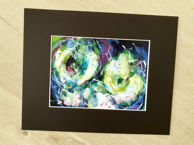 Glowing and growing - Origineel schilderij, acrylverf op papier, incl. zwart passepartout