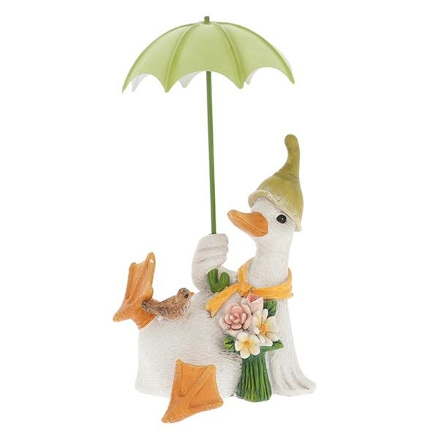 Posy Puddle Duck with Umbrella & Flowers – Decorative Duck Ornament