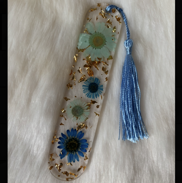 Marque-pages fleurs bleue et turquoise