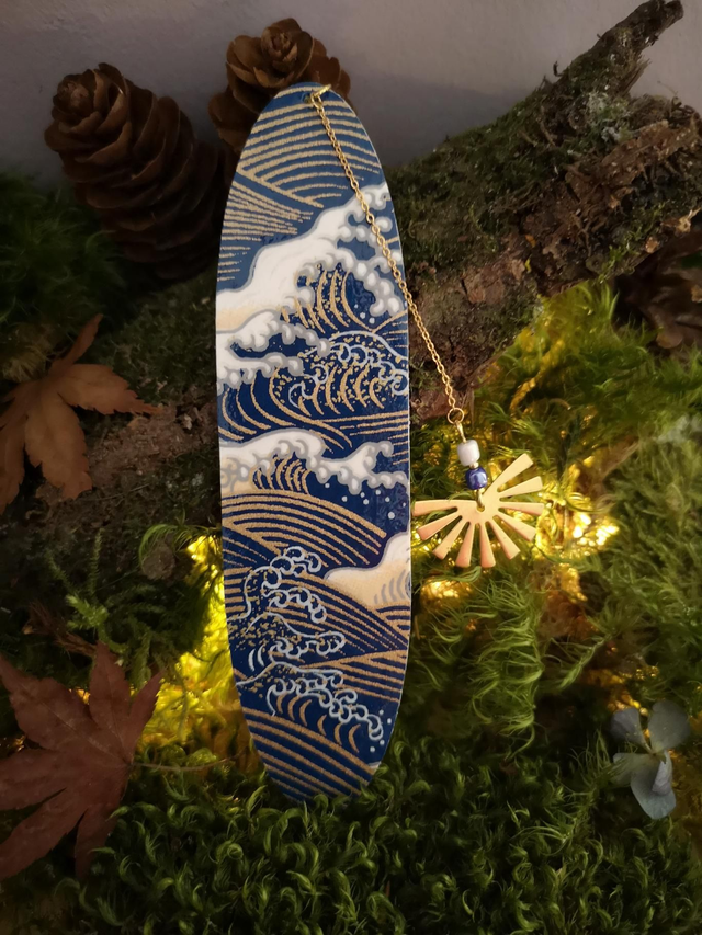 Marque-pages - japonais - papier washi - vague d&#039;Hokusai - perle - soleil - La&amp;Titia