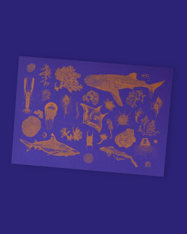 Affiche imprimée en risographie Gold ocean