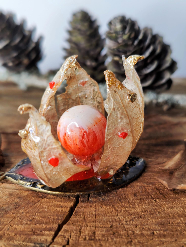 Collier physalis&#039; naturelle et perle de verre vintage 