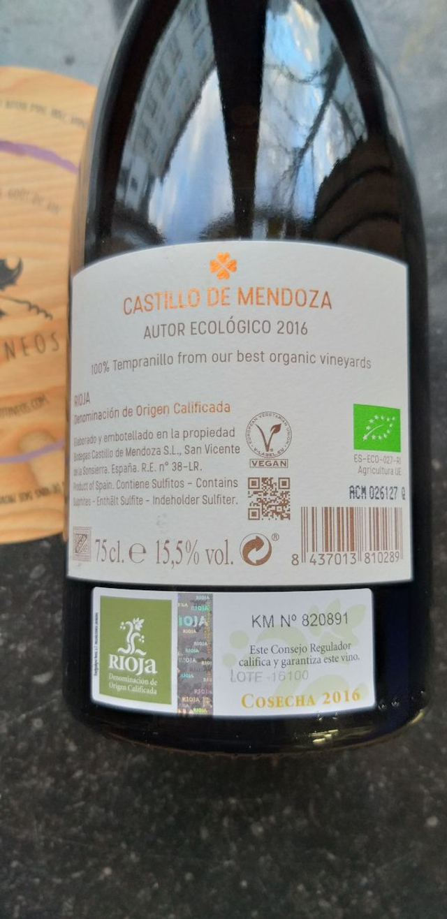 Castillo de Mendoza Autor Ecologico 2016 - Rouge Sec Tranquille - Castillo de Mendoza (Famille Mendoza)