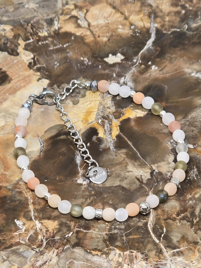 Bracelet Pierre de lune multicolore matte 0,4 cm