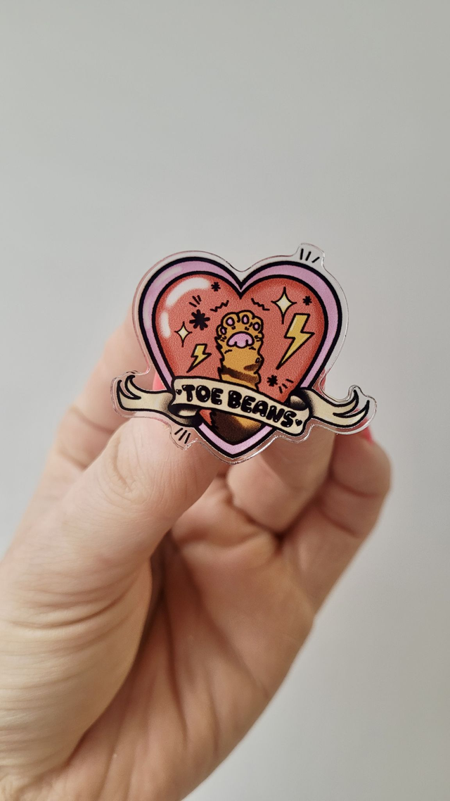 Toe Beans Acrylic Pin Badge – Cat Paw Tattoo Inspired Heart Design