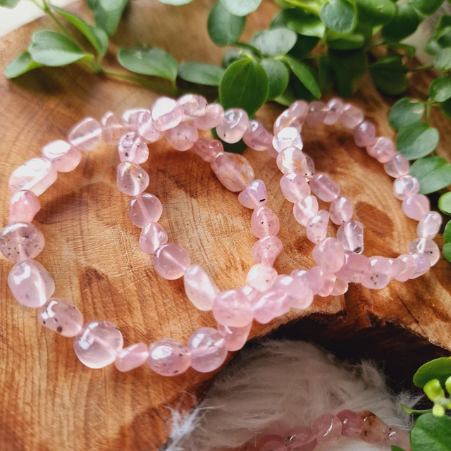 Rose Quartz Mongolian star pebble shapped bracelet 