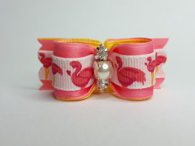 Noeud fantaisie pour chien-rose et jaune-flamand rose