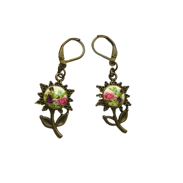 Boucles d&#039;oreilles pendantes fleurs deux roses