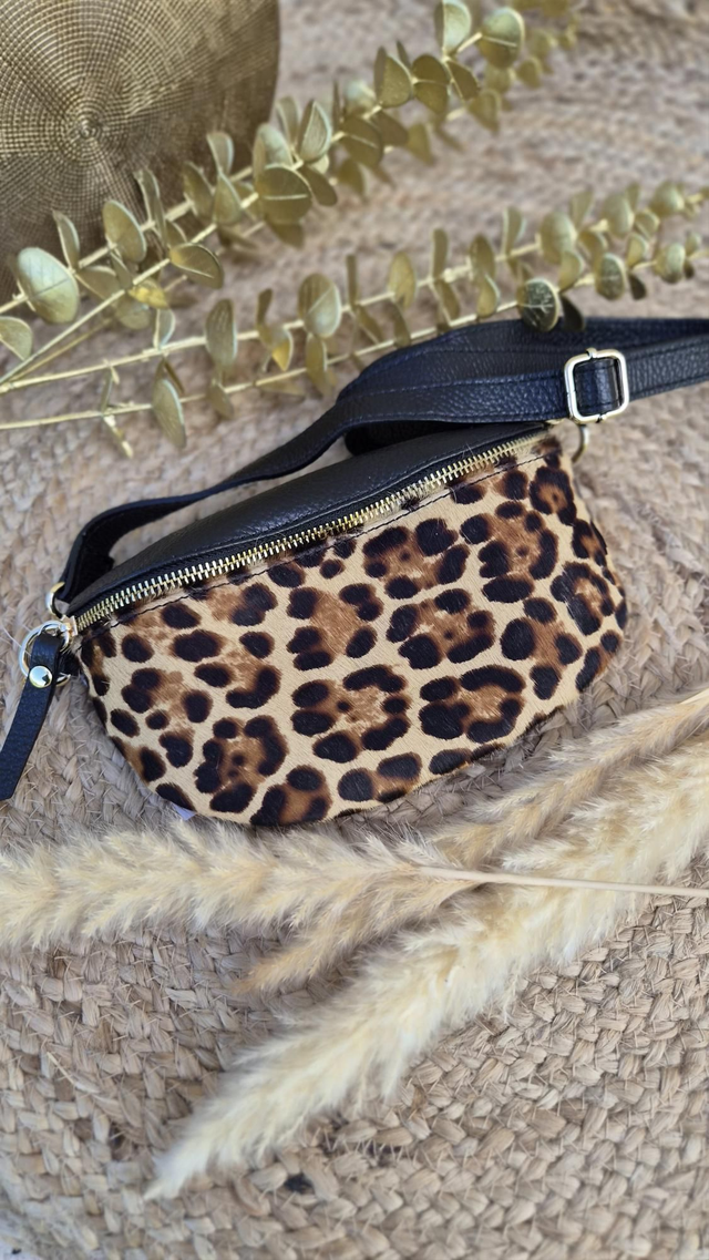 Sac banane léopard en cuir