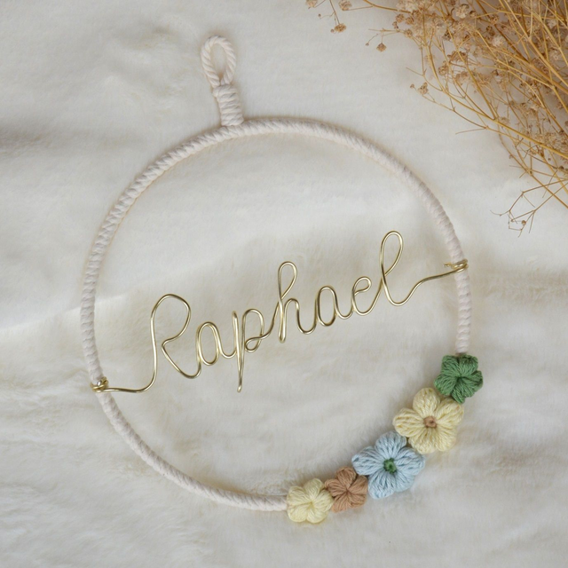 Couronne murale Flower Power tons jaune pâle/bleu ciel/vert (20cm)