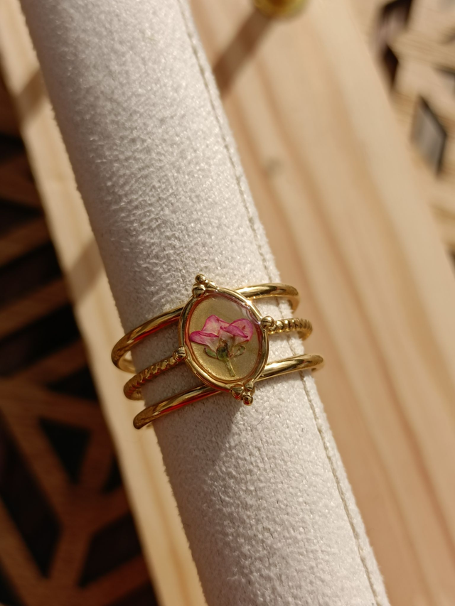 Bague Multirangs Réglable - Or - Fleur rose