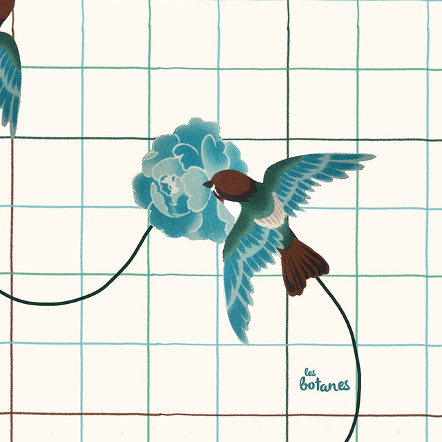 Torchon - Coton et Lin - 3 mésanges turquoises