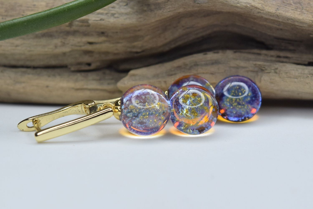 DORMEUSES DOUBLE VOIE LACTÉE AMBRE MONTURE OR (DVL19)