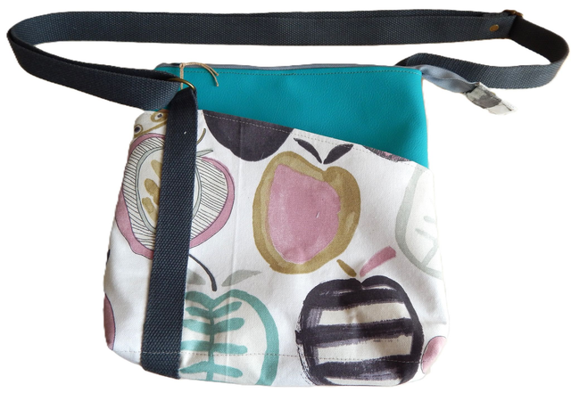 Aqua Faux Leather and Fabric Shoulder bag