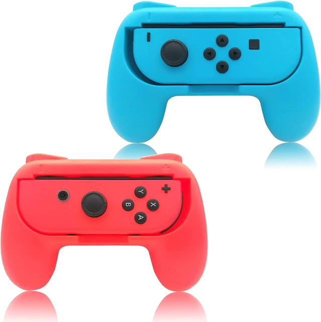 2 Soportes Grip Para Joycons de Nintendo Switch (Azul y rojo neón)