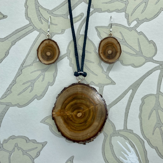 Smoke bush pendant and earrings set - pruned from the garden [021-0051]