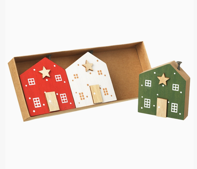Christmas -Set of 3 Wooden Houses 