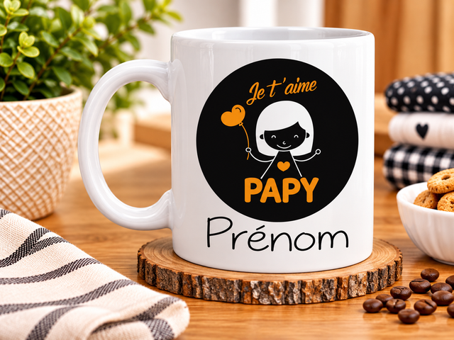Mug « Je t’aime Papy » avec Prénom – Une Idée Cadeau Originale, Personnalisée et Pleine d’Amour pour un Super Papy ❤️