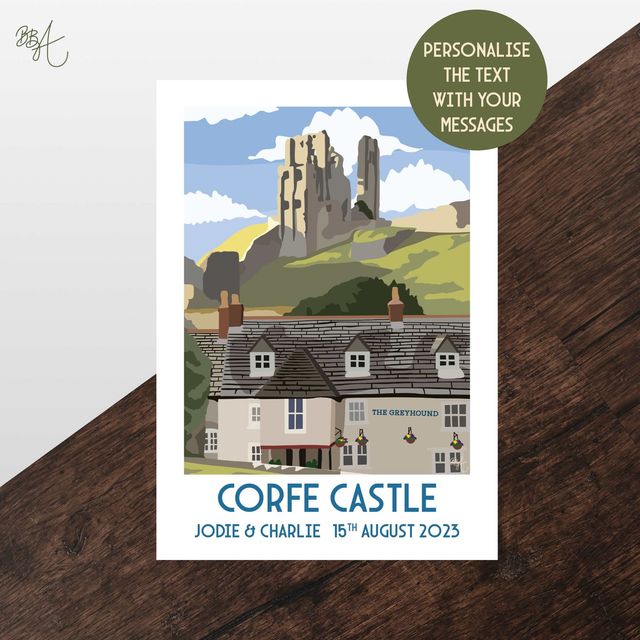 Corfe Castle, Personalised Wedding Venue Print