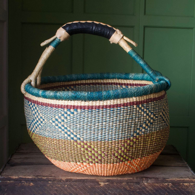 Blue Patterned Ghanaian Shopping Basket