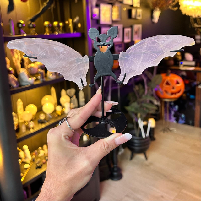 Rose Quartz Bat Wings on Stand R20B7