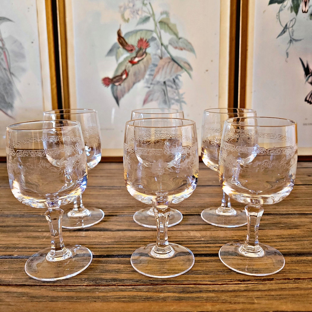 Verres à liqueur cristal gravé, Cristal d&#039;Arques Matignon