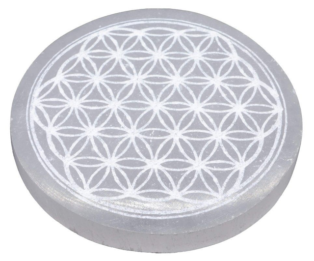 Plaque sélénité, fleur de vie blanche, 10cm