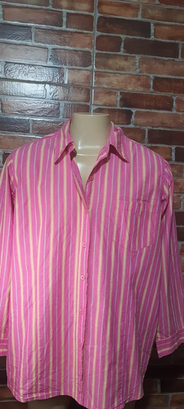 Camisa Social Listrada Rosa T/G