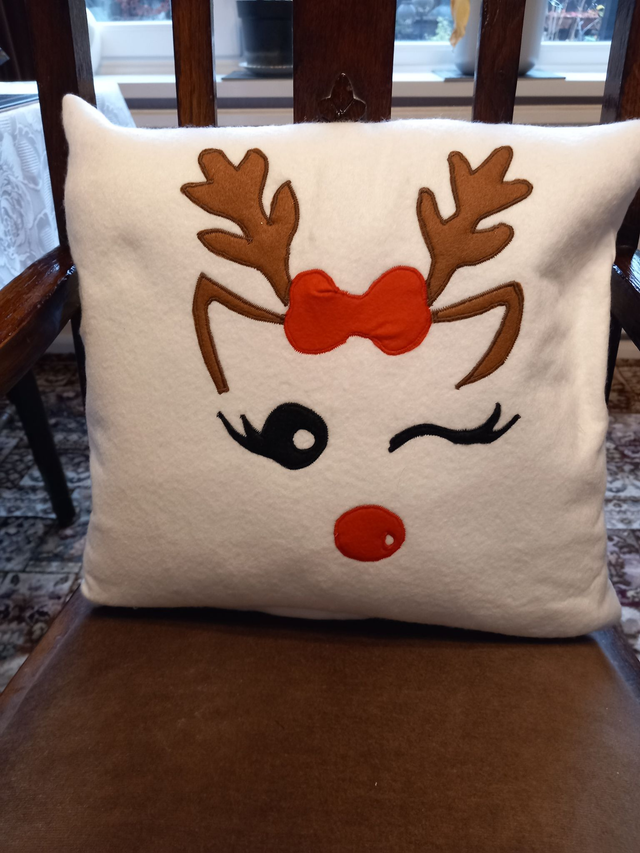 Winking Mrs Reindeer Cushion Cover