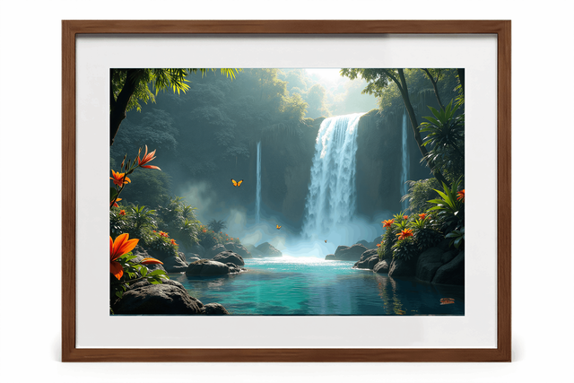 Photo encadrée Cascade Tropicale – Tirage d’art qualité musée & décoration murale nature luxuriante