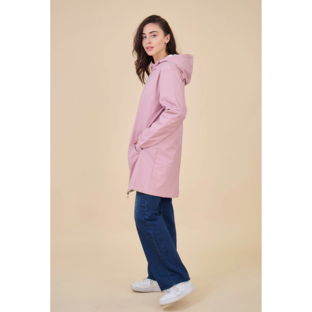 Parka Réversible Mi-Longue Imperméable, Coupe-Vent, Vieux Rose / Doré 