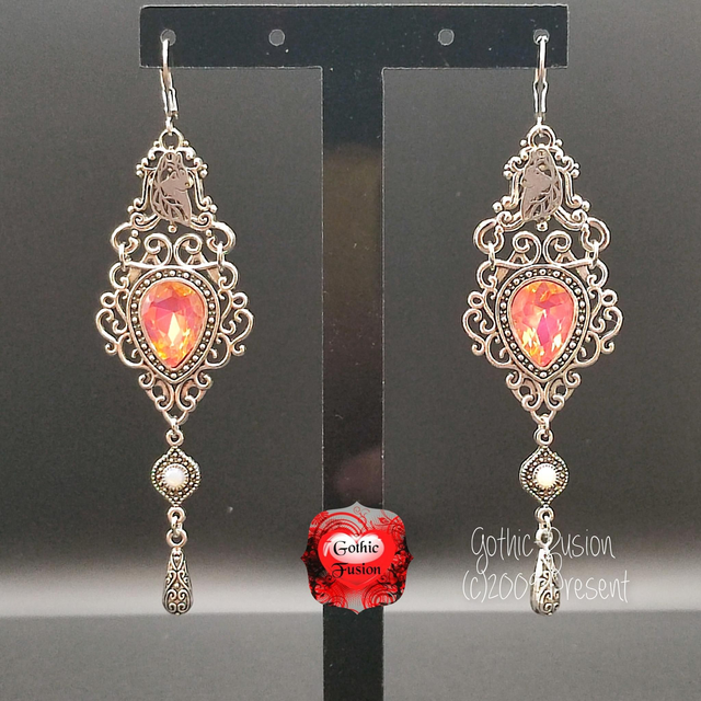 Wolf Statement Earrings with Fire Peardrops 