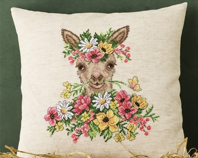 Permin Alpaca in Flowers Cushion Counted Cross Stitch Kit