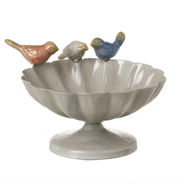 grey bowl with birds