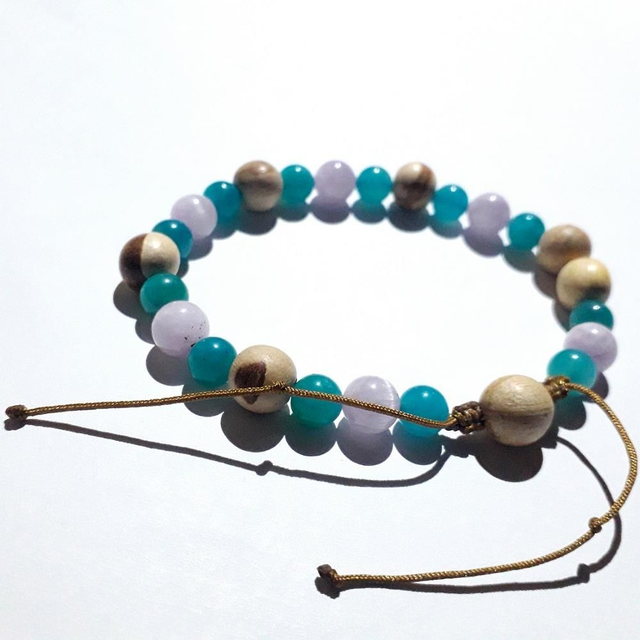 Kunzite AA, Amazonite AA &amp; Palo Santo Macrame Bracelet 