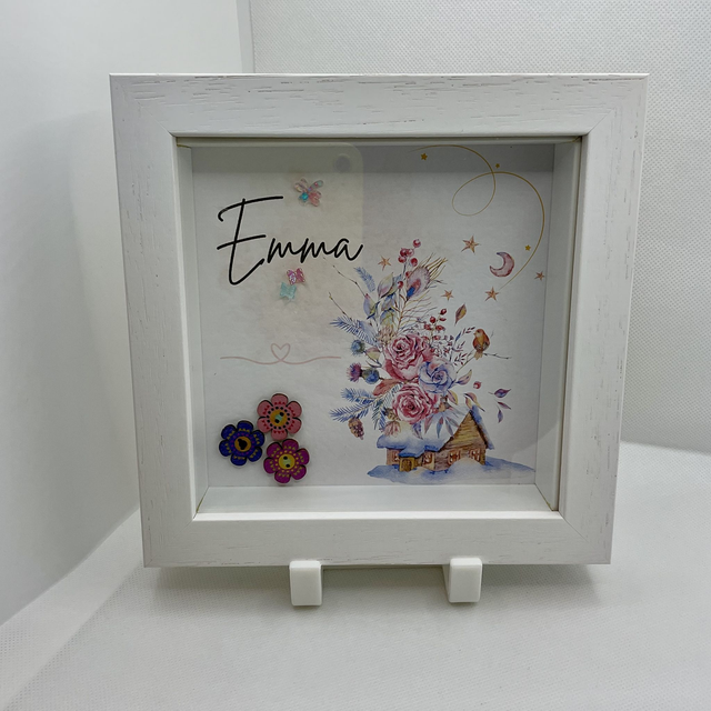 Personalised Christmas frame. Buttons frame with custom name.