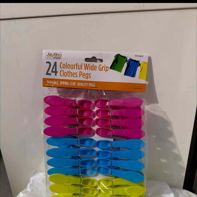 24 Colourful Jumbo Plastic Clothes Pegs