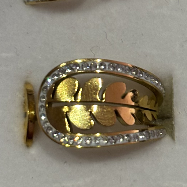 Bague acier palme plaqué or 