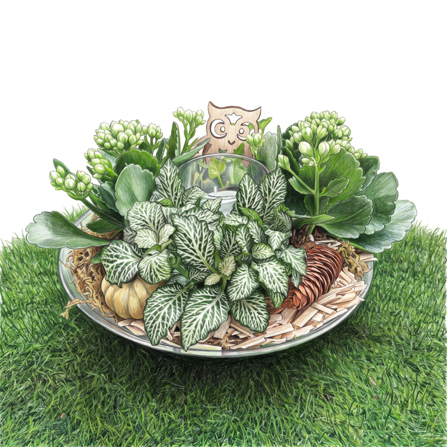 Coupe végétale d'automne « La Chouette » — Photophore &amp; plantes d’intérieur