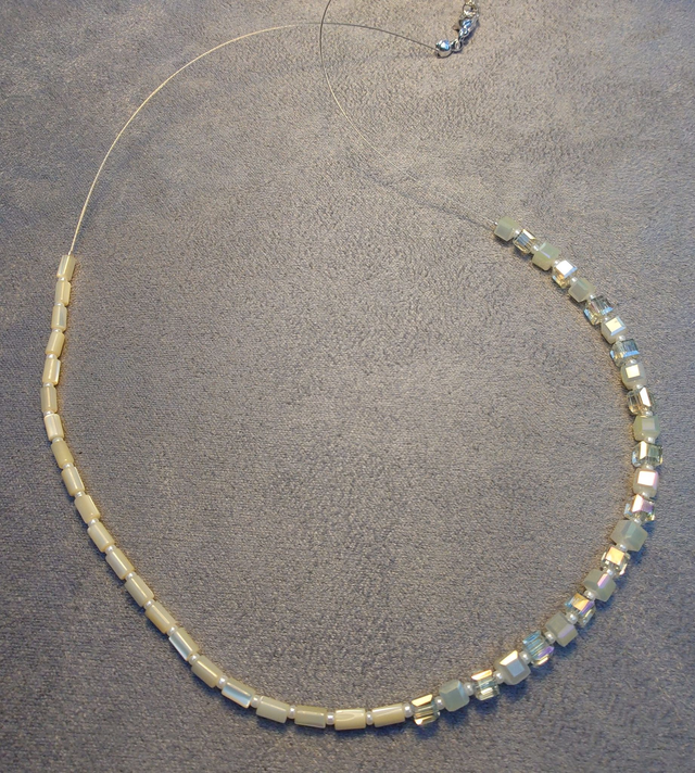 Lemon Crystal Cube and Tube Pearl Asymetric Necklace