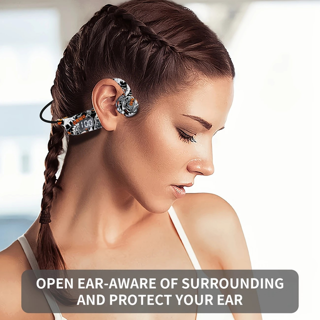 Open-Back Wireless Bone Conduction Headphones with Microphone and Battery Display