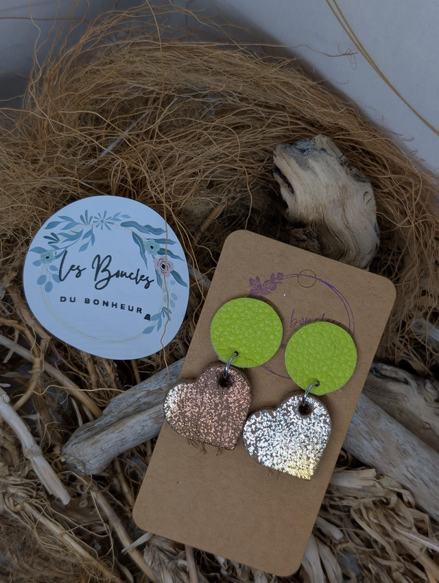 Boucles d&#039;oreilles Évasion doré argenté vert 