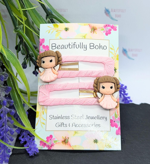 Pink Ribboned Fairy Snap Hair Clips 