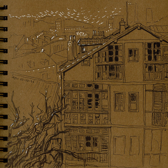 Dibujo vista desde escaleras Solokoetxe (Bilbao)