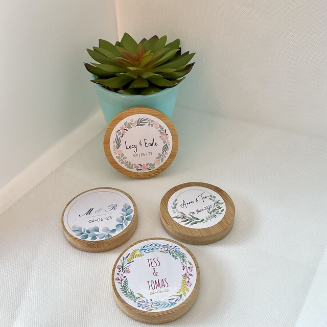 Personalised bottle opener/fridge magnet for wedding favours. Bulk option