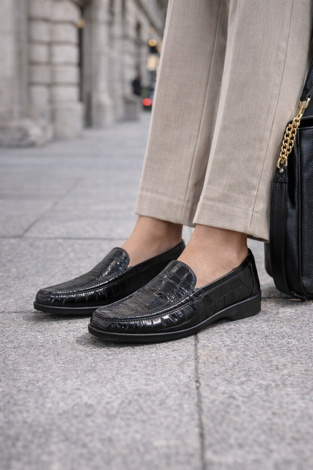 Mocassins Lolita cuir souple croco noir 38 – Confort &amp; élégance femme
