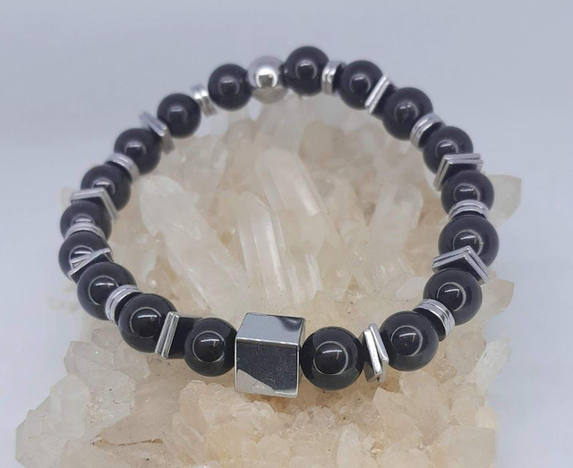 Bracelet spinelle noire acier inoxydable