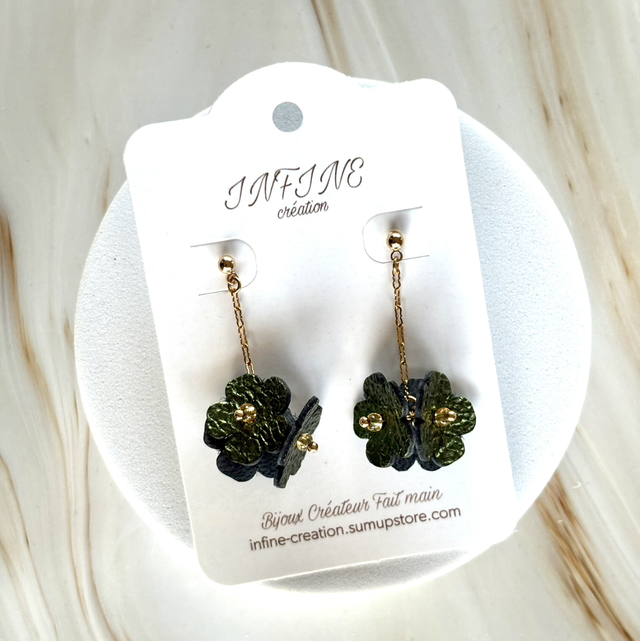 Boucles d’oreilles « Petite Floraison Vert Obscur »
