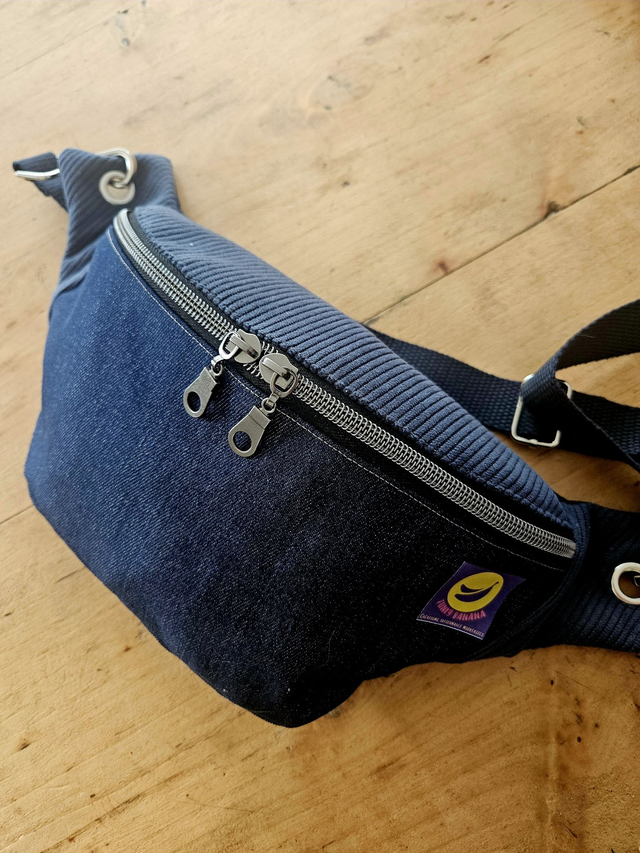 Banane Denim brut et velours Bleu pétrole - Taille S